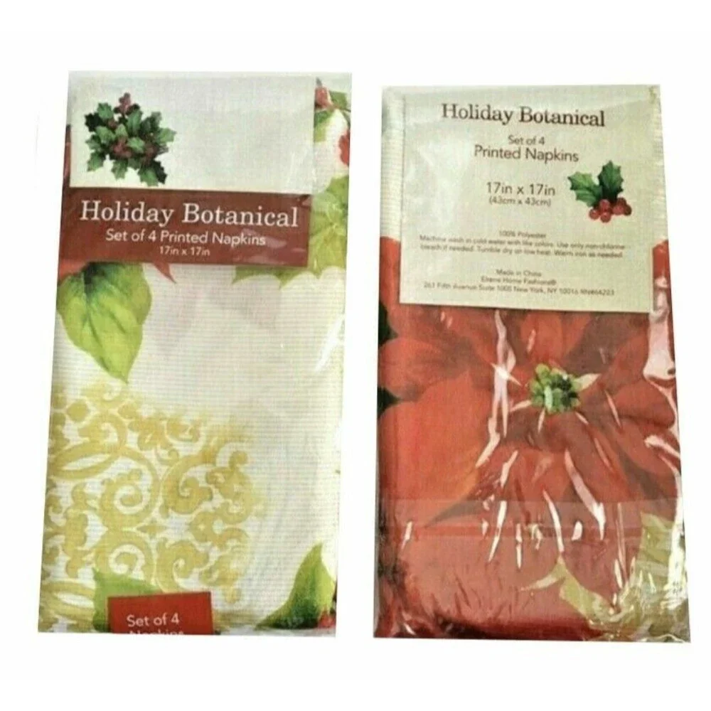 Christmas Poinsettia Fabric Napkins Holiday Botanical Red Gold Set of 4
